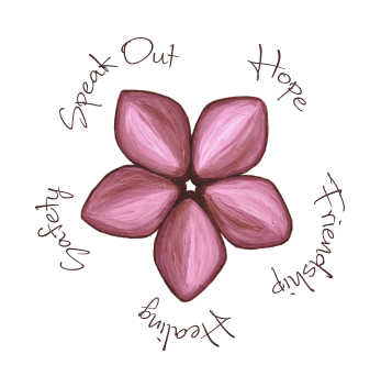 The 5 Petals: Hope, Healing, Friendship, Speaking Out, & Safety! If you're a survivor, or an abuse activist or support agency, please join us on Twitter at #5petals